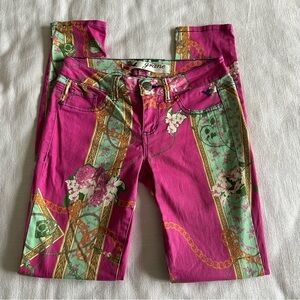Grane Juliet Y2K Inspired Womens Skinny Jeans Sz 7 Girly Pink Floral Eclectic